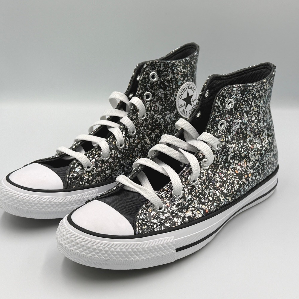 Converse Chuck Taylor High Top Kids Size 5 Black Silver Glitter NWOB A09270C